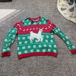 Holiday Llama Crewneck Sweater - Green and Red